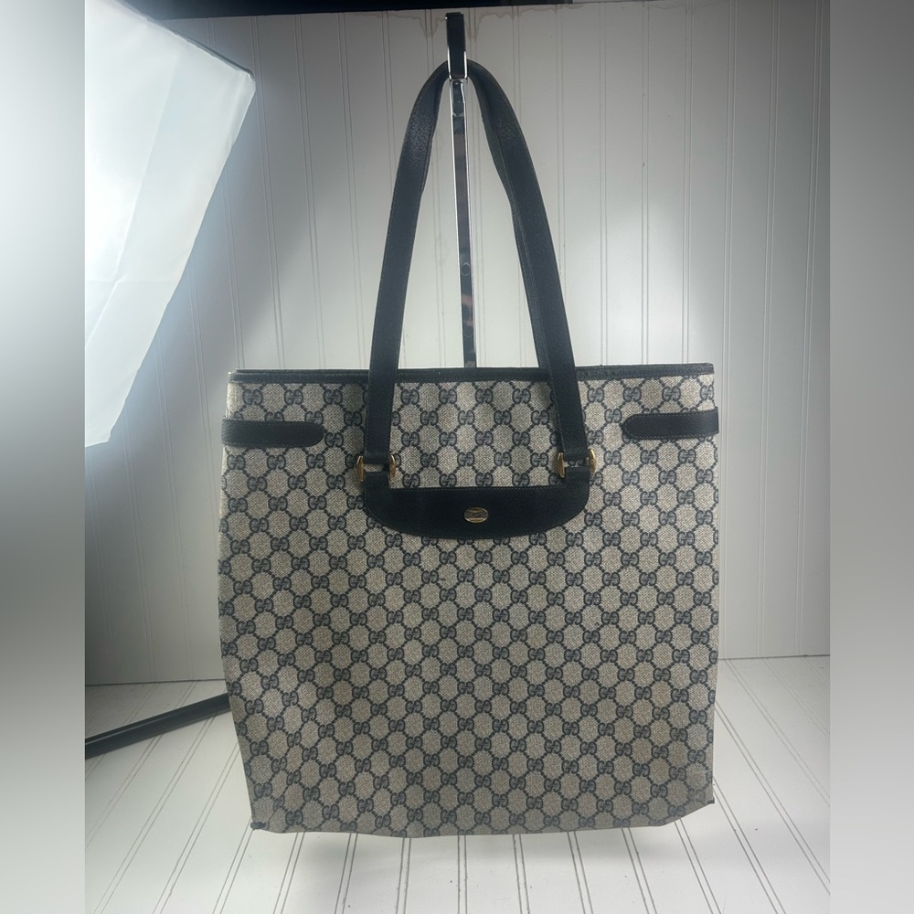 Gucci Vintage GG Supreme Navy Canvas Tote Shoulder Bag - Picture 3 of 14